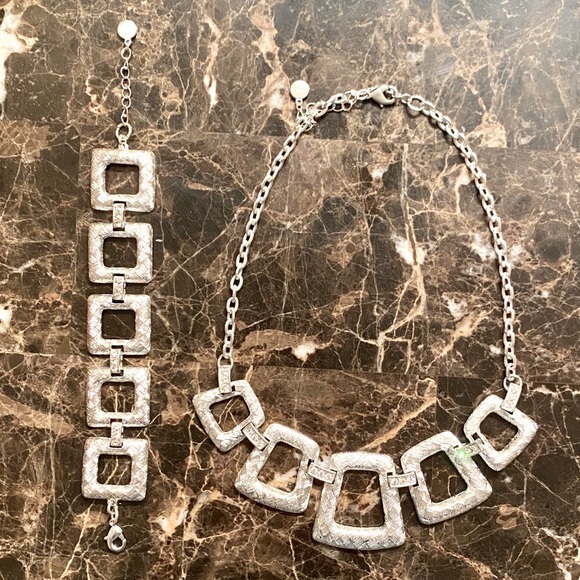 Silver Square Necklace & Bracelet - Picture 1 of 7
